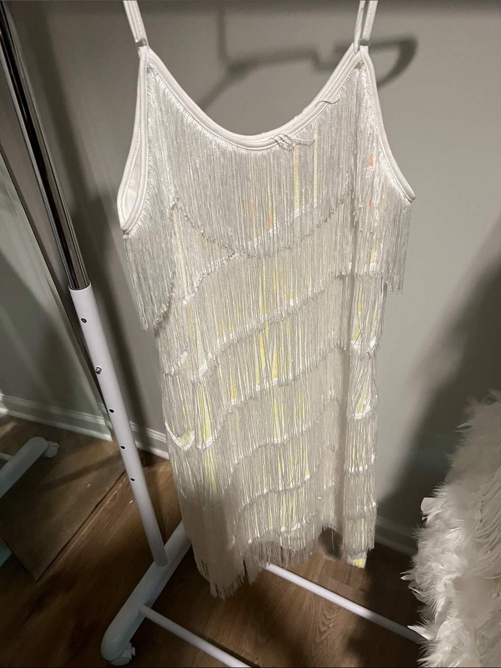 White Fringe Slip Dress – Elegant Layered Party Dress
